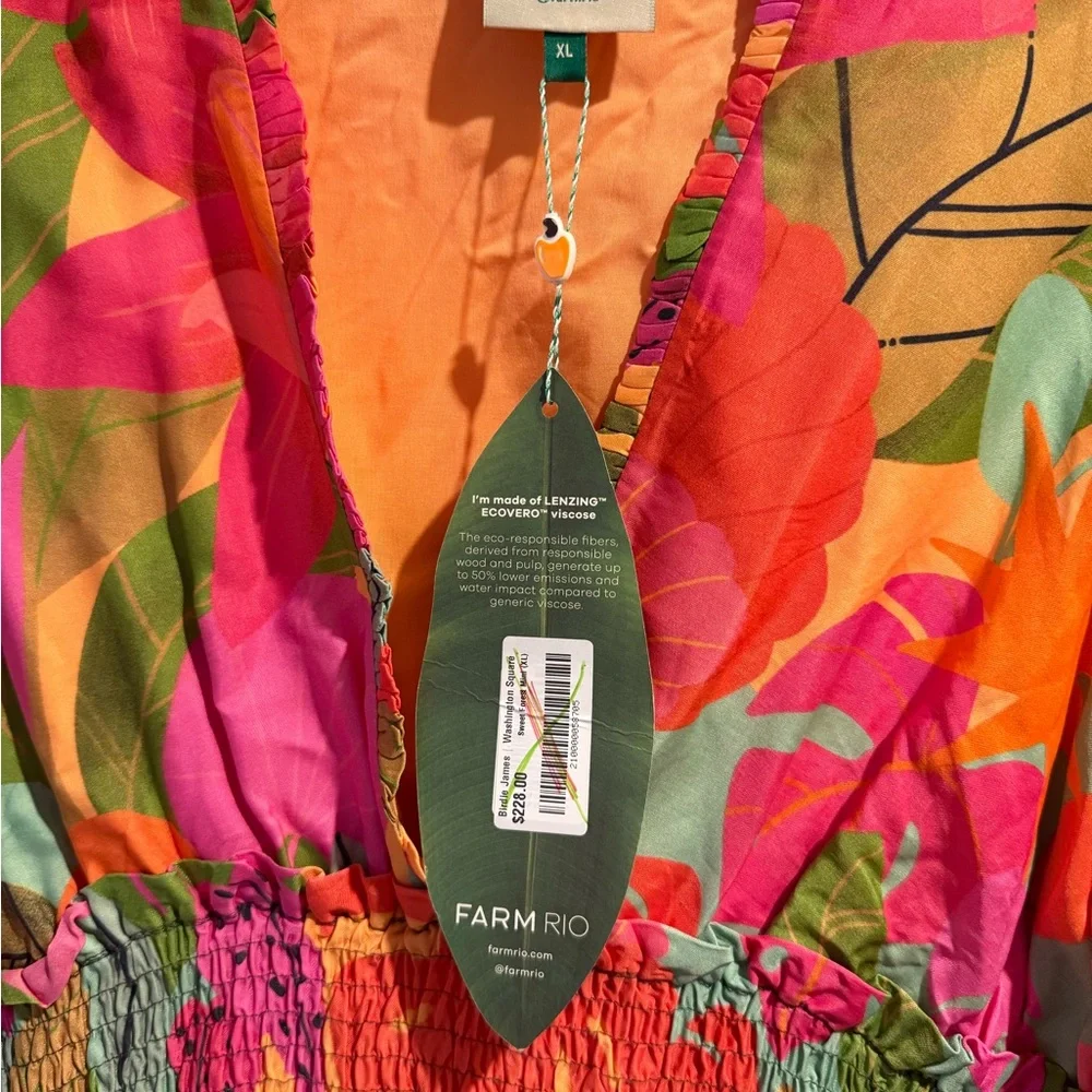 NWT Farm Rio Sweet Forest Smocked Long Sleeve Mini Dress‎ XL
